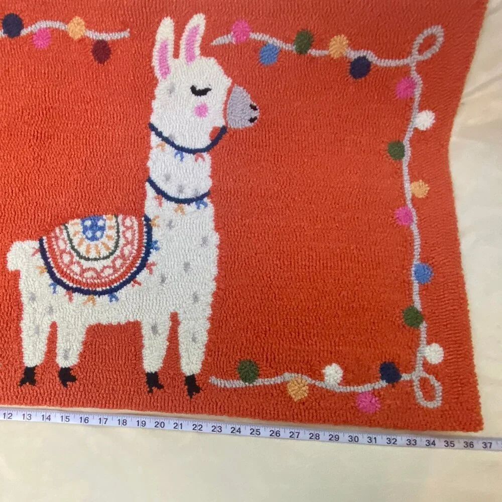NWOT Hooked Rug with Festive Llama